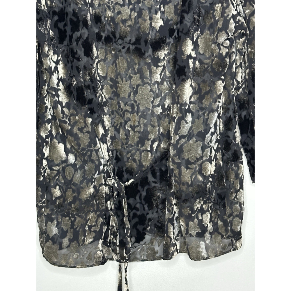 Womens Black Velvet Burnout Tunic Top Long Sleeve Black Gray Tie Waist Size XXL - Picture 6 of 8